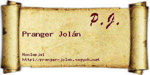 Pranger Jolán névjegykártya